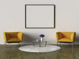 Waiting room with blank picture frame on the wall Waiting room with blank picture frame on the wall